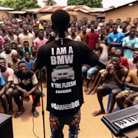 a man is standing in front of a group of people